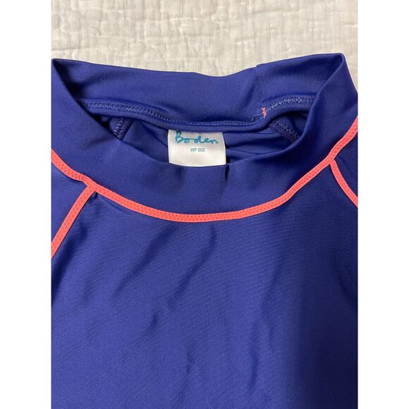 Boden Boys’ Long Sleeve Rash Guard Swim Top – Blue with Orange Trim, Size US 10 - Picture 2 of 5